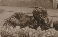 Gladys, A I Clark, Aunt Joey, Sybil, Arthur, Jim on the way to Woolacombe Bay, dated 4/8/1922