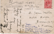 Reverse of the birthday postcard to Dr James Mullin, 22 Feb 1911