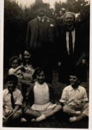 Gladys and Arthur Iorwerth, Gerald, Sybil, Digby, Eileen, Charles. In the garden, July 1930.
