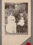 Arthur Clark  as a baby, with his parents, Arthur Iorwerth Clark and Gladys, and his great-grandfather, James Henry Clark. May 19 1912